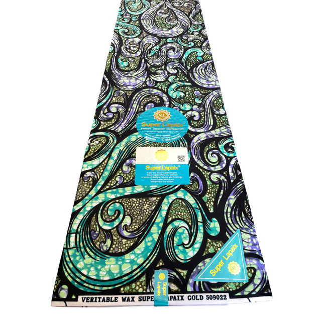 African Shiny Print Fabric - 6 Yards - Polycotton