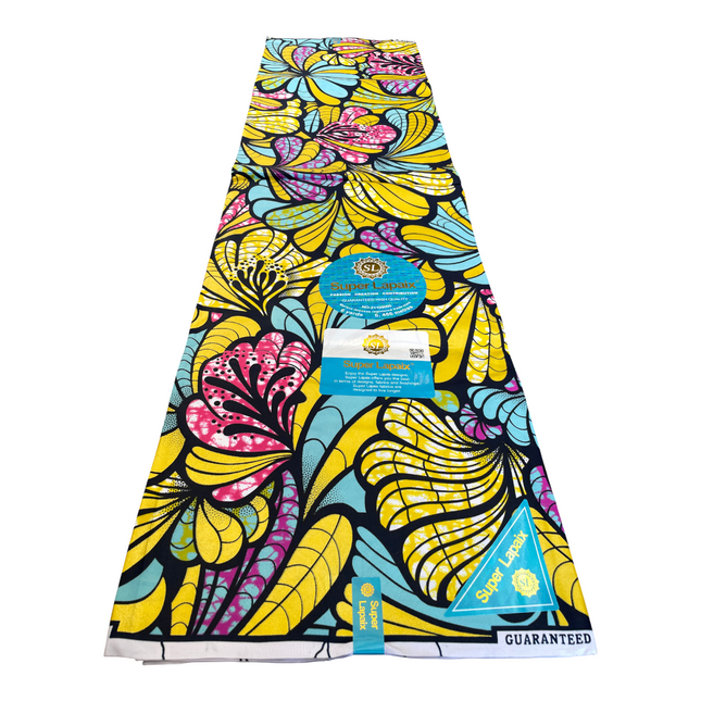 African Shiny Print Fabric - 6 Yards - Polycotton