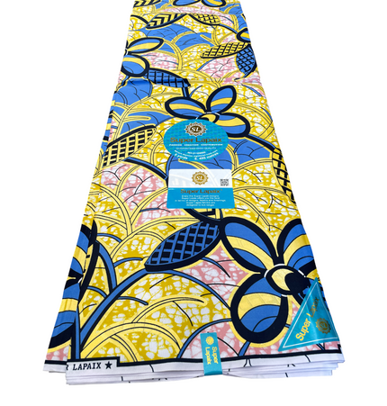 African Shiny Print Fabric - 6 Yards - Polycotton