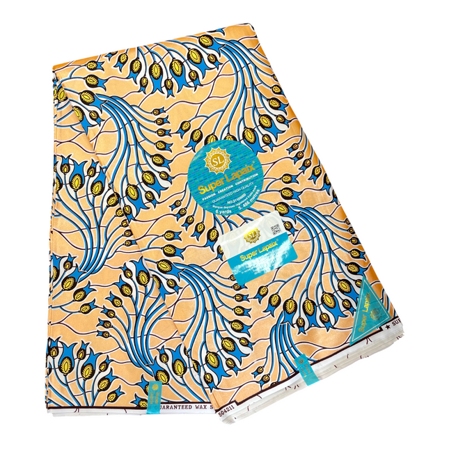 African Shiny Print Fabric - 6 Yards - Polycotton