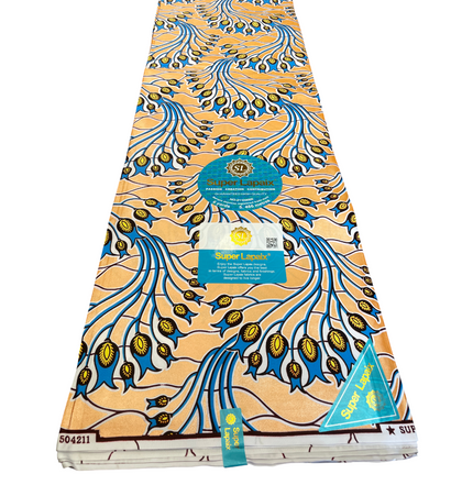 African Shiny Print Fabric - 6 Yards - Polycotton