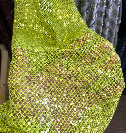 Neon Green Sequins Lace