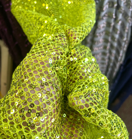 Neon Green Sequins Lace