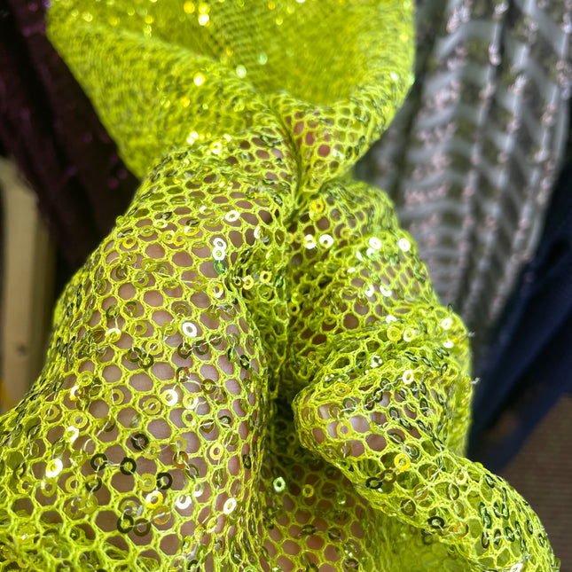 Neon Green Sequins Lace