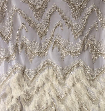 Ivory Beaded with White Feathers Lace / Metre