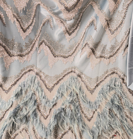 Cadet Blue Beaded with Cadet Blue Feathers Lace / Metre