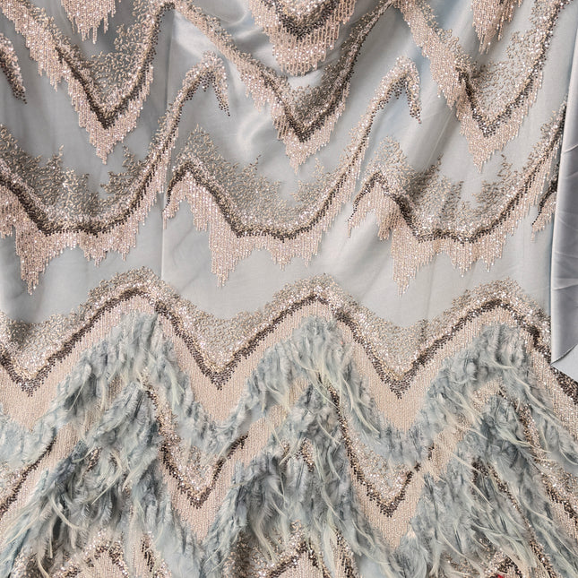 Cadet Blue Beaded with Cadet Blue Feathers Lace / Metre