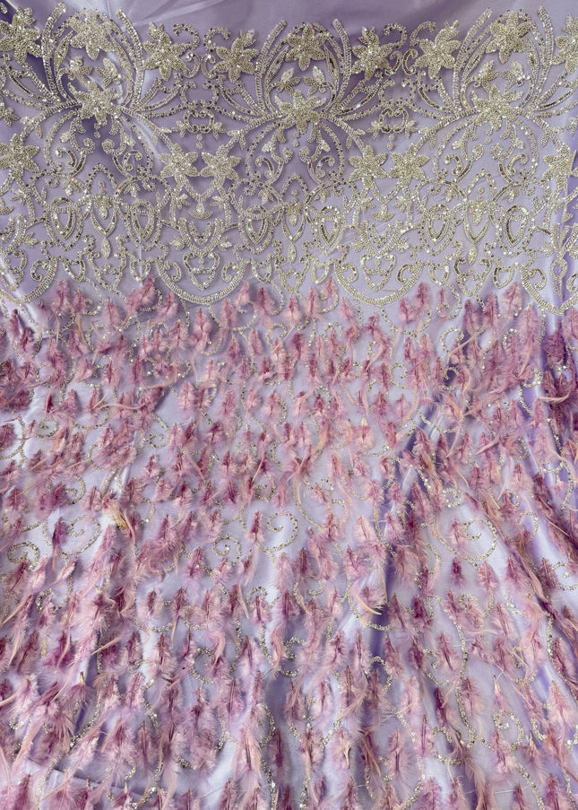 Lilac Beaded with Lilac Feathers Lace / Metre