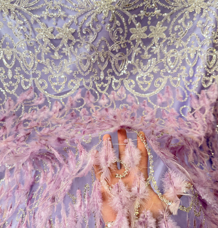 Lilac Beaded with Lilac Feathers Lace / Metre