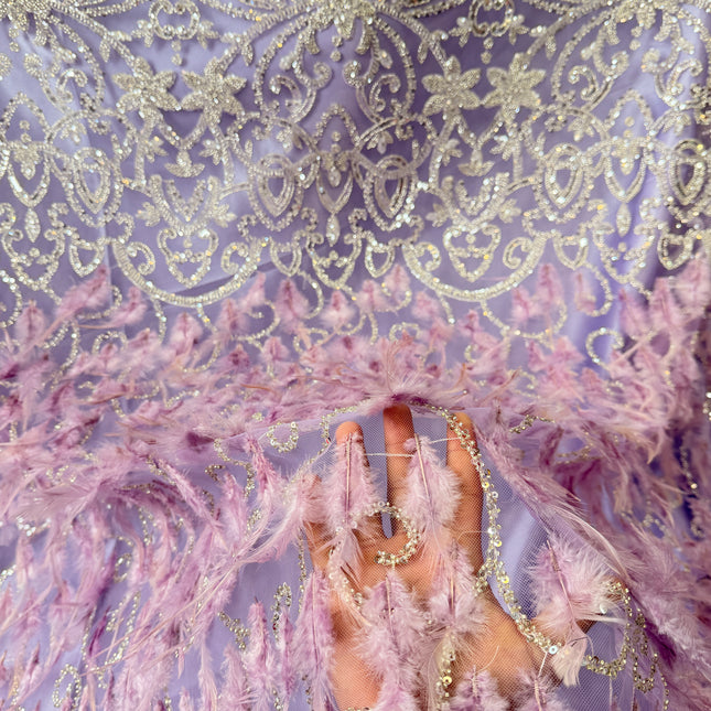 Lilac Beaded with Lilac Feathers Lace / Metre