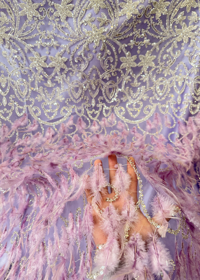 Lilac Beaded with Lilac Feathers Lace / Metre