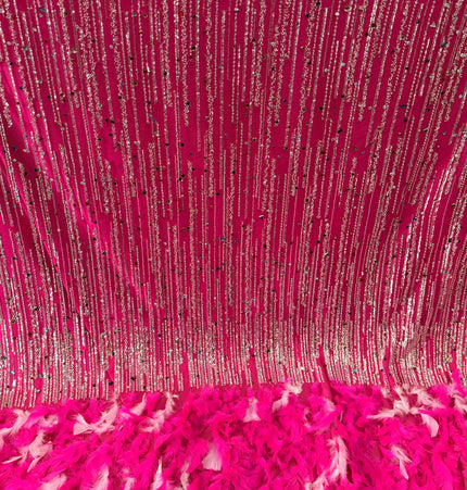 Fuchsia Beaded with Fuchsia Feathers Lace / Metre