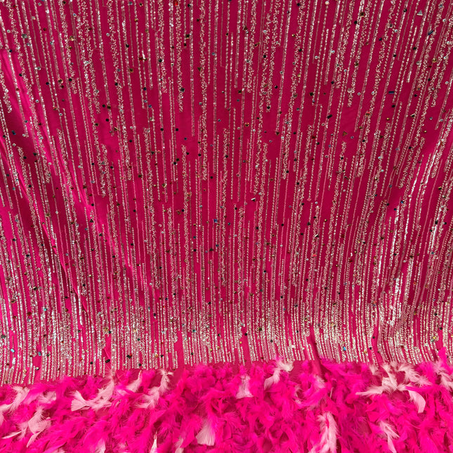 Fuchsia Beaded with Fuchsia Feathers Lace / Metre