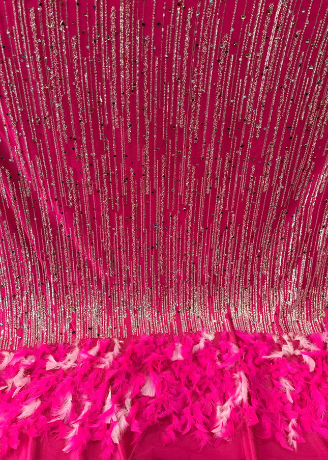 Fuchsia Beaded with Fuchsia Feathers Lace / Metre