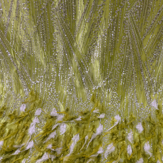 Lime Green Beaded with Lime Feathers Lace / Metre