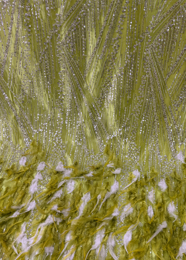 Lime Green Beaded with Lime Feathers Lace / Metre