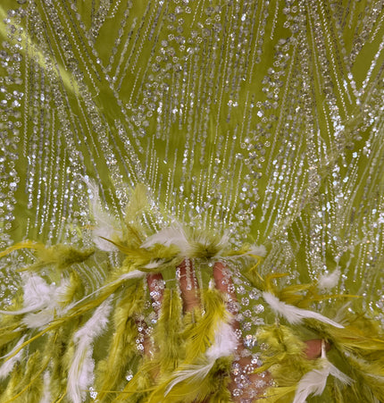 Lime Green Beaded with Lime Feathers Lace / Metre