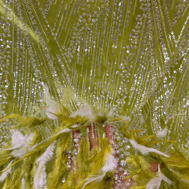 Lime Green Beaded with Lime Feathers Lace / Metre