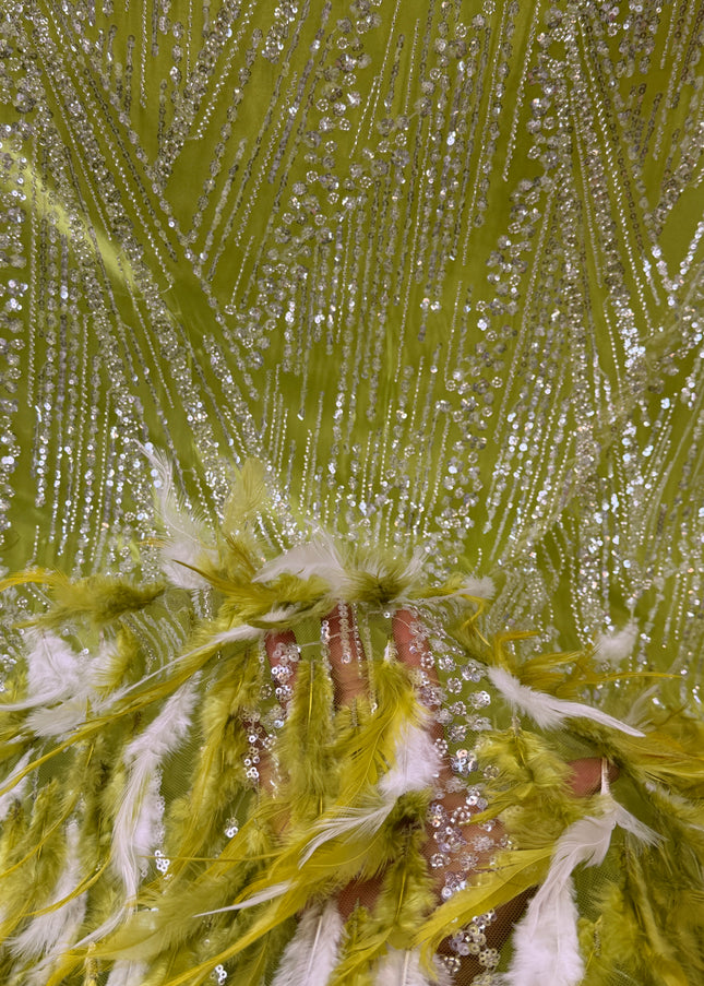 Lime Green Beaded with Lime Feathers Lace / Metre