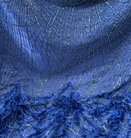 Navy Blue Beaded with Navy Feathers Lace / Metre