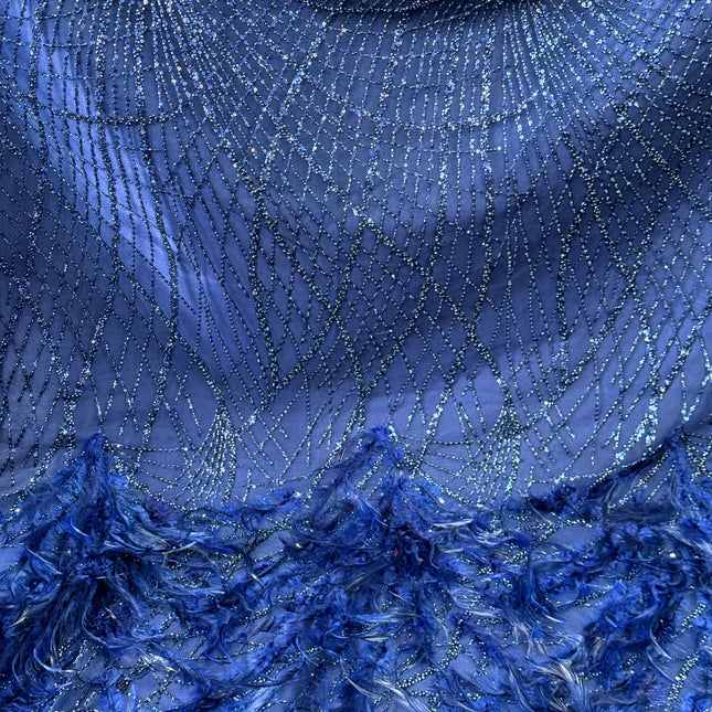 Navy Blue Beaded with Navy Feathers Lace / Metre