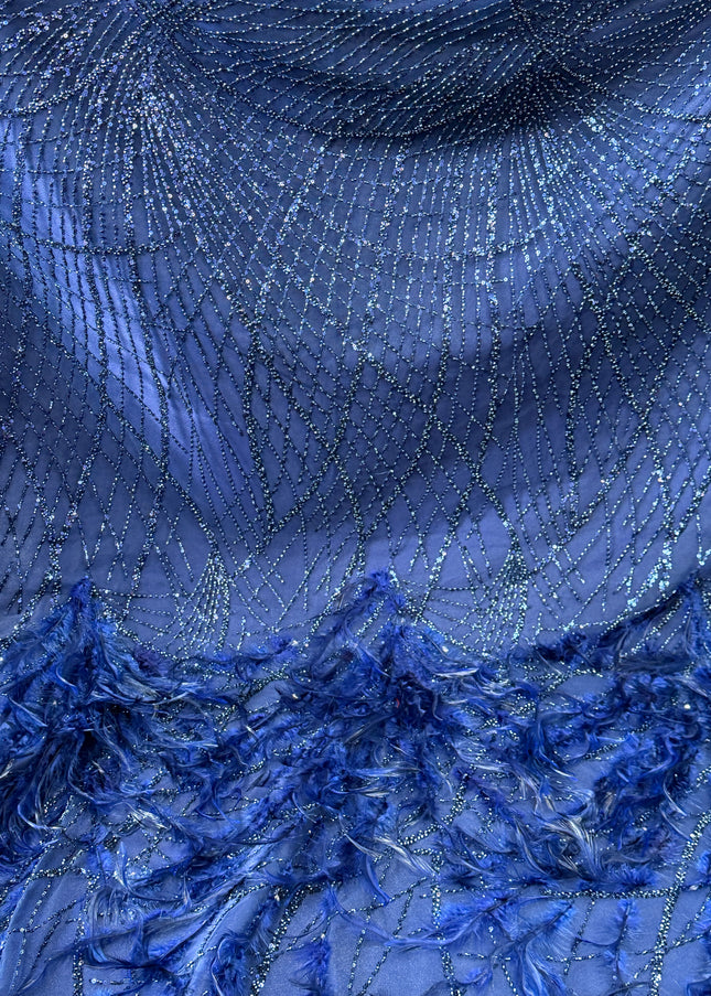 Navy Blue Beaded with Navy Feathers Lace / Metre