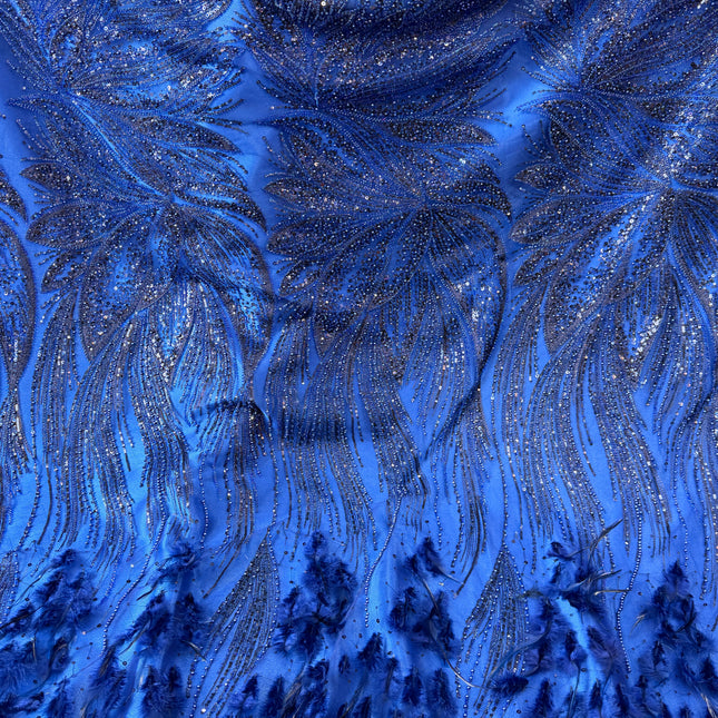 Royal Blue Beaded with Royal Feathers Lace / Metre