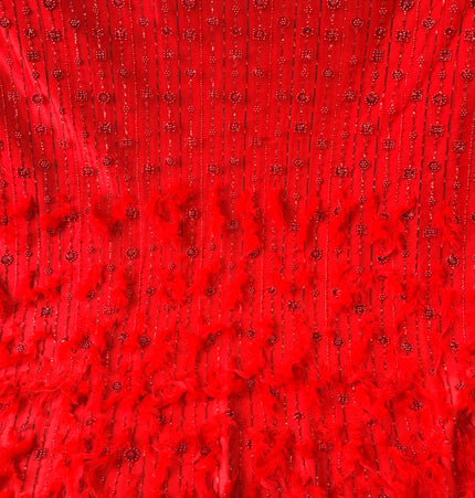Red Beaded with Red Feathers Lace / Metre