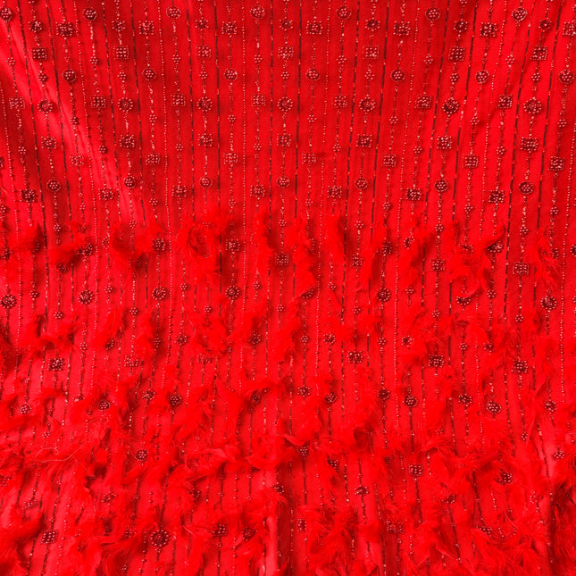 Red Beaded with Red Feathers Lace / Metre