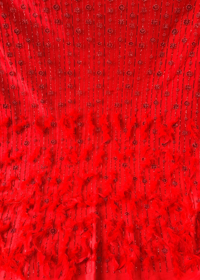 Red Beaded with Red Feathers Lace / Metre