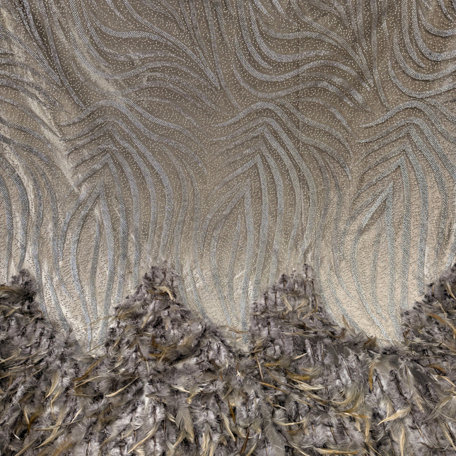 Gray Beaded with Gray Feathers Lace / Metre