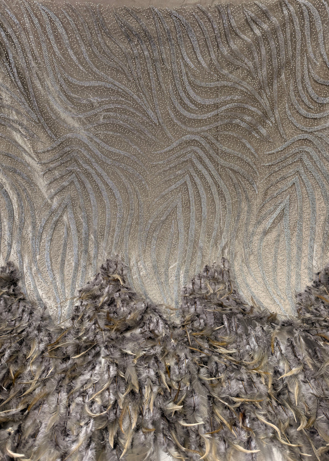 Gray Beaded with Gray Feathers Lace / Metre