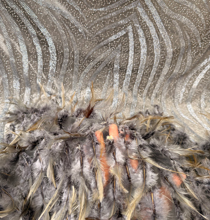 Gray Beaded with Gray Feathers Lace / Metre