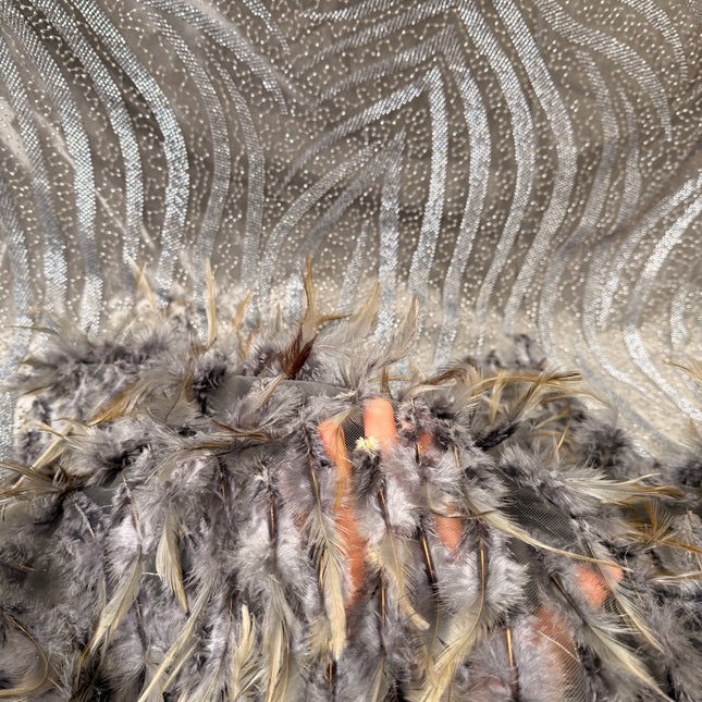 Gray Beaded with Gray Feathers Lace / Metre