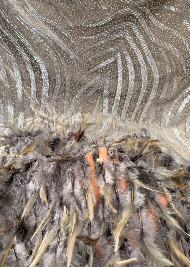 Gray Beaded with Gray Feathers Lace / Metre