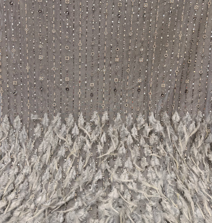 Light Gray Beaded with Gray Feathers Lace / Metre