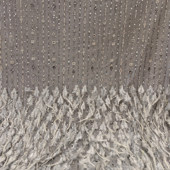 Light Gray Beaded with Gray Feathers Lace / Metre