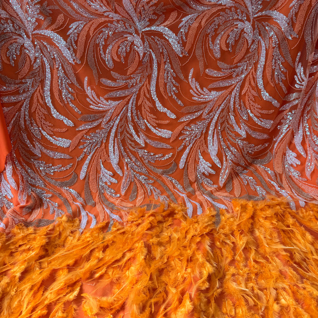 Orange Beaded with Orange Feathers Lace / Metre