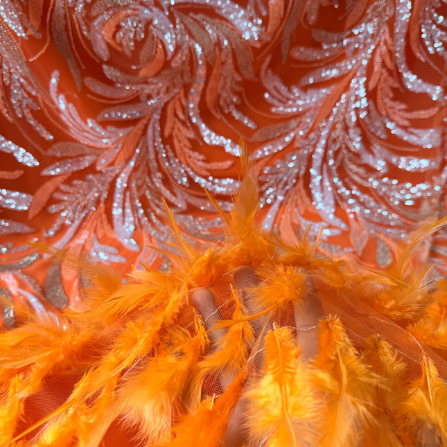 Orange Beaded with Orange Feathers Lace / Metre