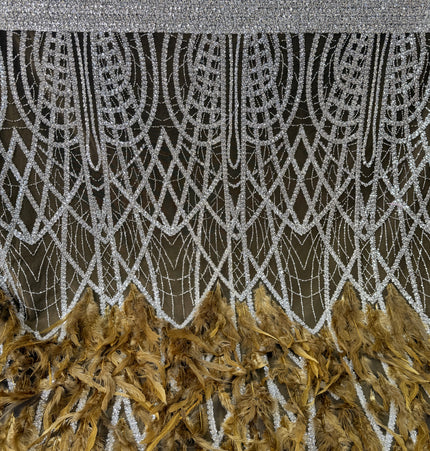 Olive Green Beaded with Olive Feathers Lace / Metre