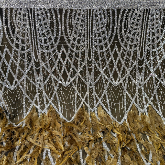 Olive Green Beaded with Olive Feathers Lace / Metre
