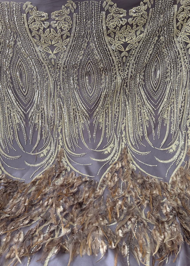 Dark Lilac Beaded with Lilac Feathers Lace / Metre