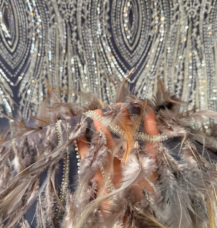 Dark Lilac Beaded with Lilac Feathers Lace / Metre