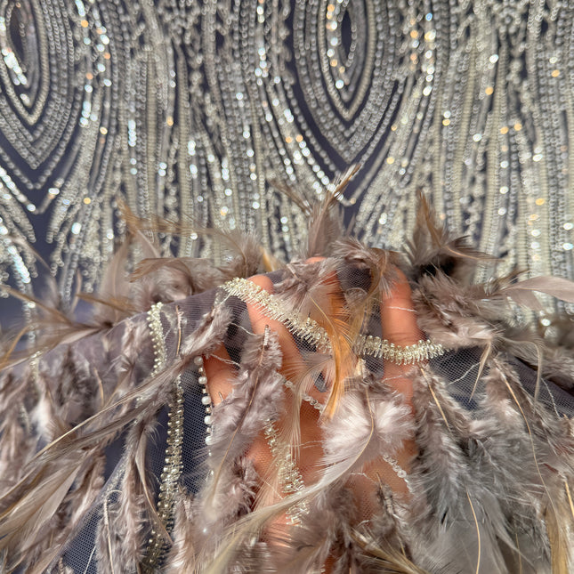Dark Lilac Beaded with Lilac Feathers Lace / Metre