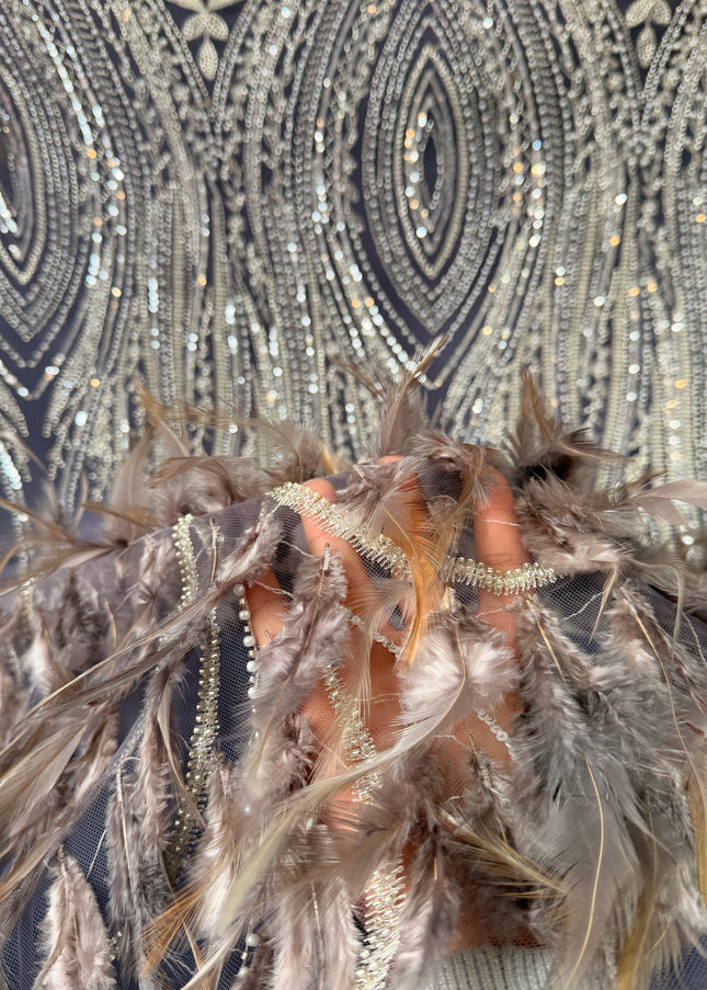 Dark Lilac Beaded with Lilac Feathers Lace / Metre