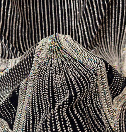 Luxurious Black Velvet Beaded Lace