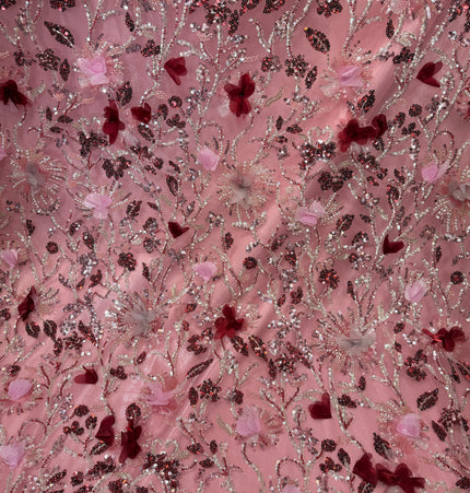 Stunning Pink 3D Beaded Lace Fabric / Metre