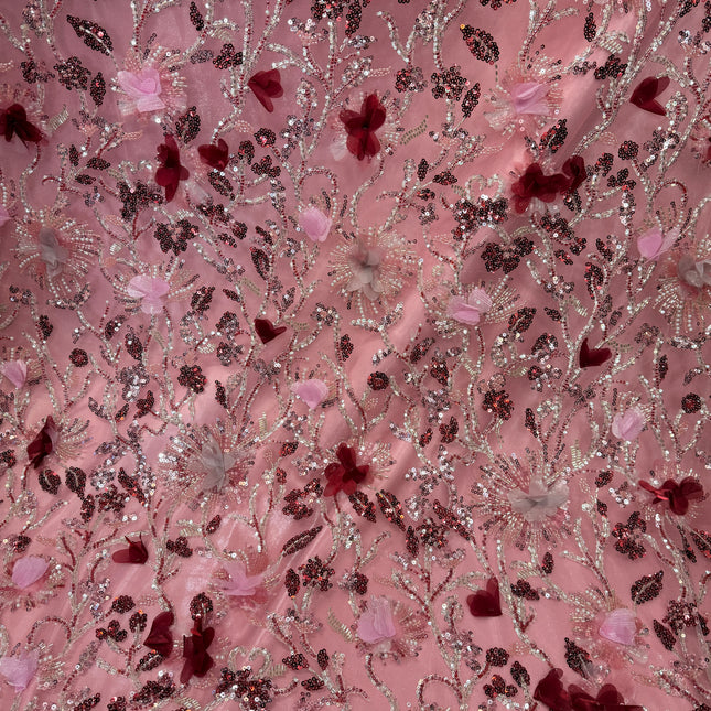 Stunning Pink 3D Beaded Lace Fabric / Metre