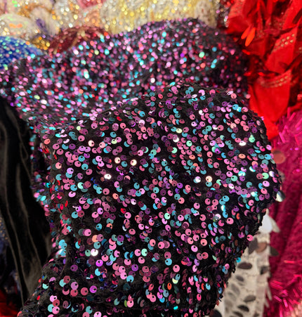 Black Velvet Multi-Colour Sequin Fabric