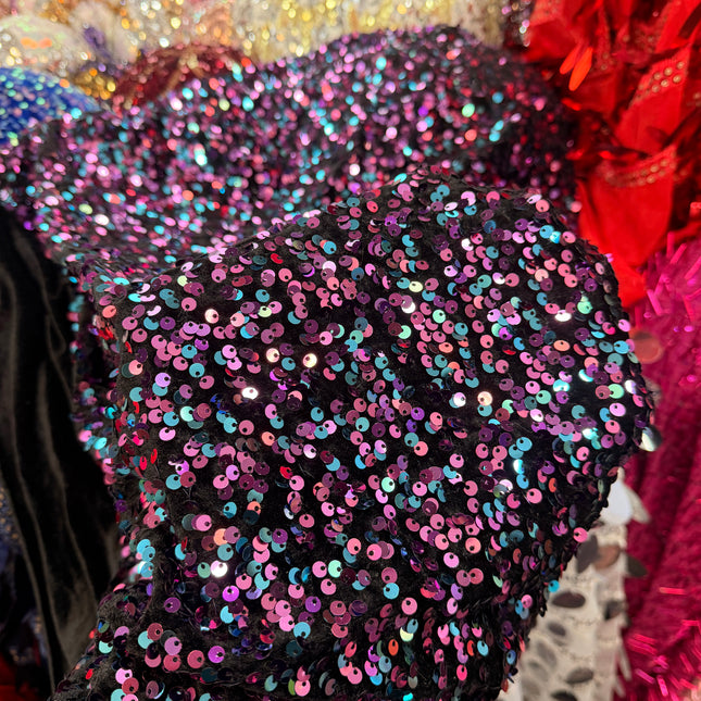 Black Velvet Multi-Colour Sequin Fabric